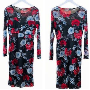 Sweet Rain NWT Black & Red Floral Mesh‎ Dress Size Large